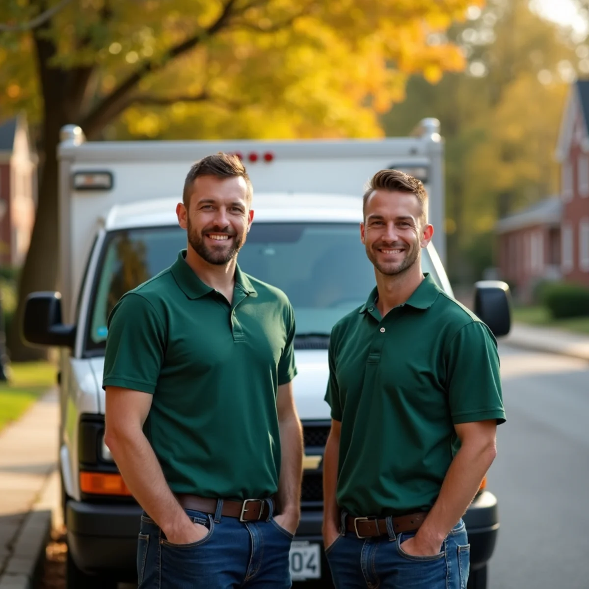 Lititz Hometown Plumbing team standing in front of service van on a Lititz Borough street